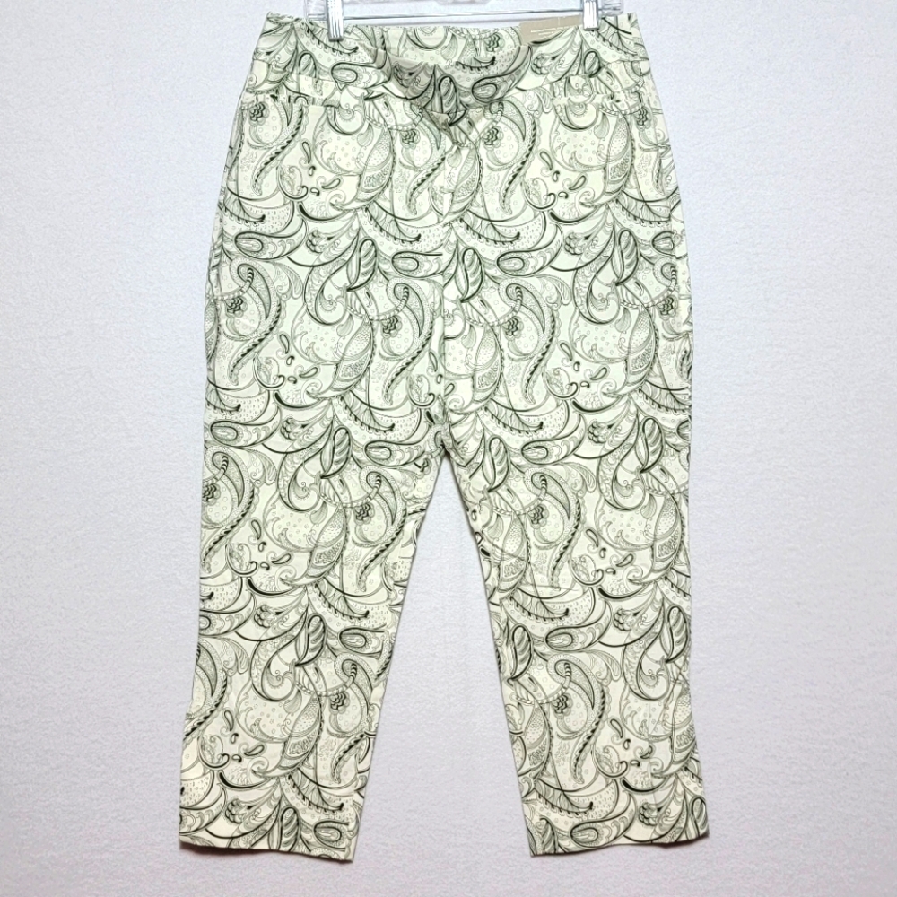 NWT Chico's Paisley Print Ankle Length Pants Green/White SIZE 2.5 (US 14) #685 - Picture 1 of 9